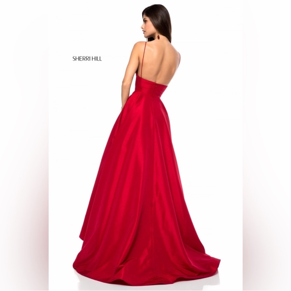 Sherri Hill Red Plunge V-Neck Ball Gown - Picture 3 of 14